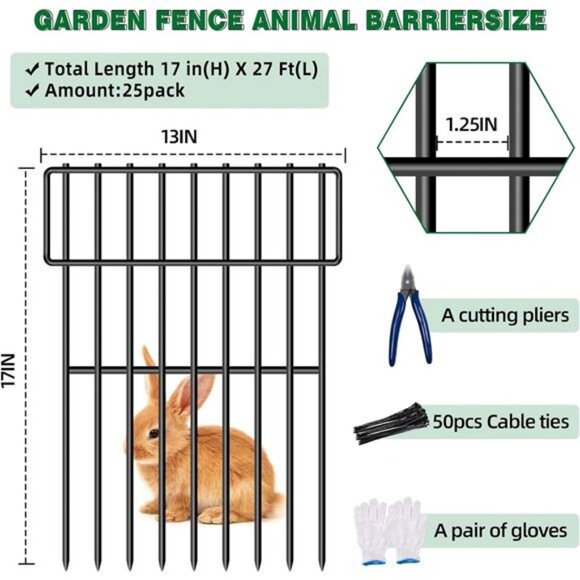 25 Pack Animal Barrier Fence, No Dig Fence 27 ft(L) X 17 in(H) Garden Fence - Picture 5 of 8